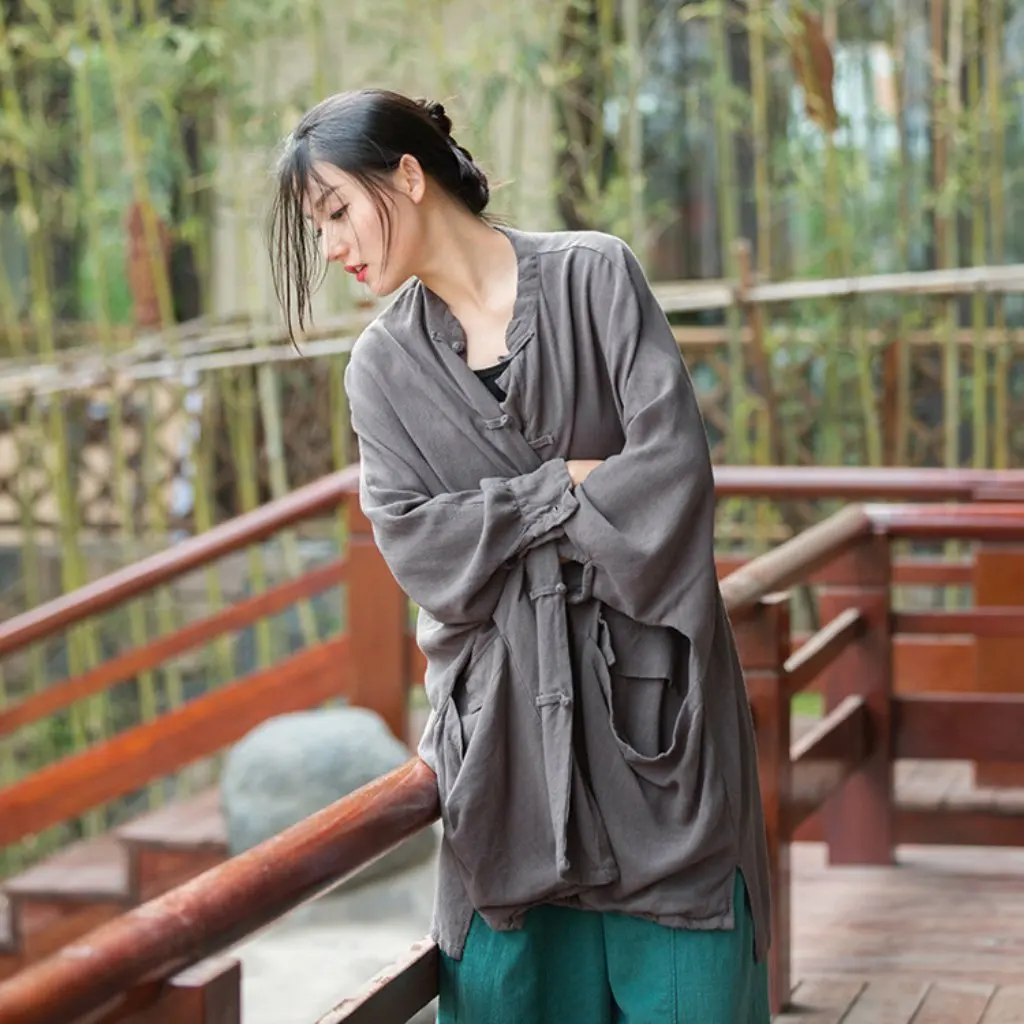 

Spring Women's Linen Sand Wash Old Zen Coat 24 Elegant Home Travel Photoshoot Art Sunscreen Jacket for Women
