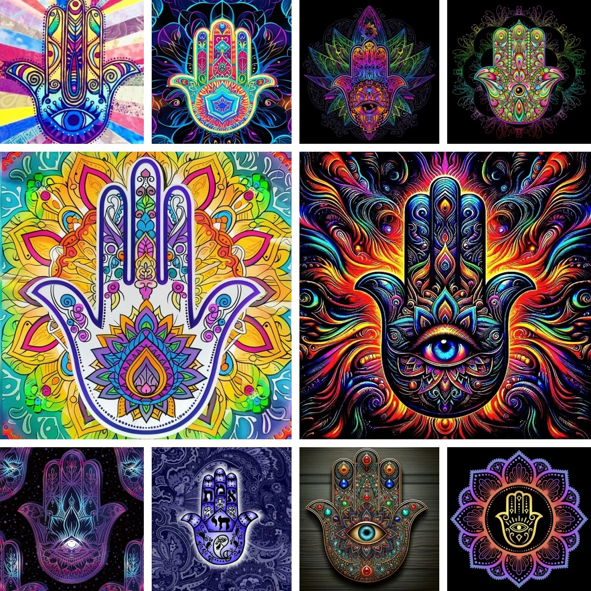 

Hamsa Hand of Fatima Diamonds Art Painting Kits for Adults Paint by Number , Good Luck Amulets Wall Art , New Home Gift