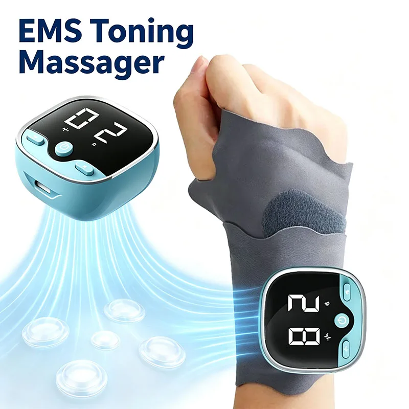 EMS Toning Wrist Hand Massager Cordless USB Rechargeable Wrist Brace Wrap with Massage Carpal Tunnel Fatigue Adjustable Heating