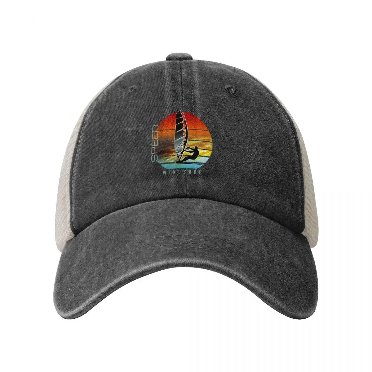 windsurfer planing at sunset over ocean waves Baseball Cap Fishing cap Golf Wear Hats Woman Men's