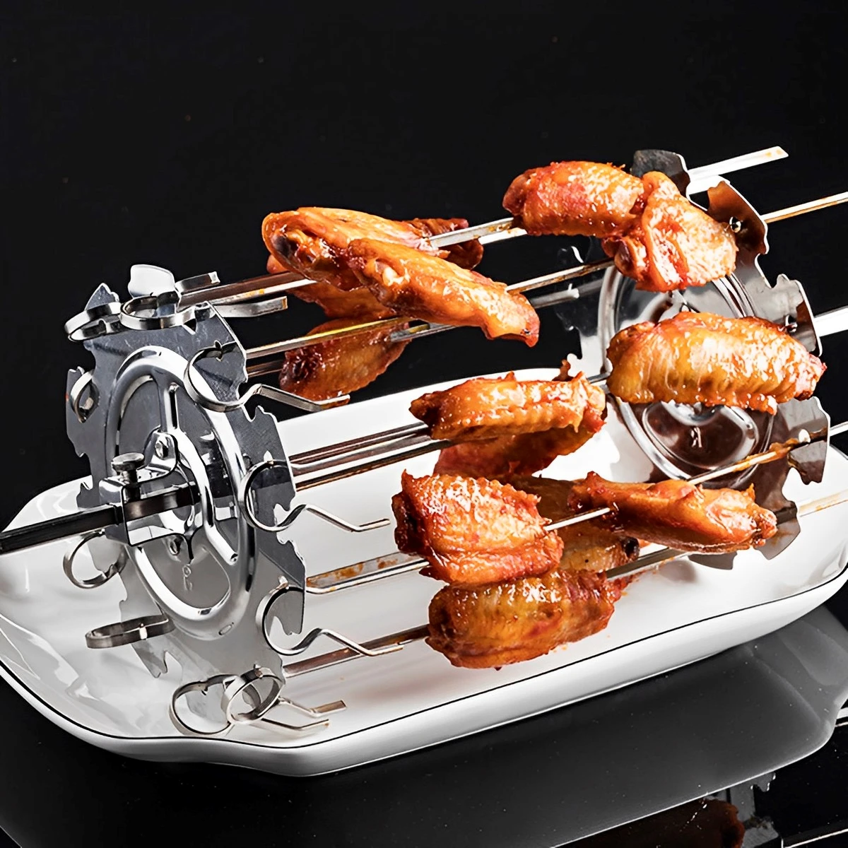 Oven Grill Cage Stainless Steel Meat Skewer Cage Heat-Resistant BBQ Roaster Non-Stick Kebab Maker Meat Skewer Machine Rotisserie