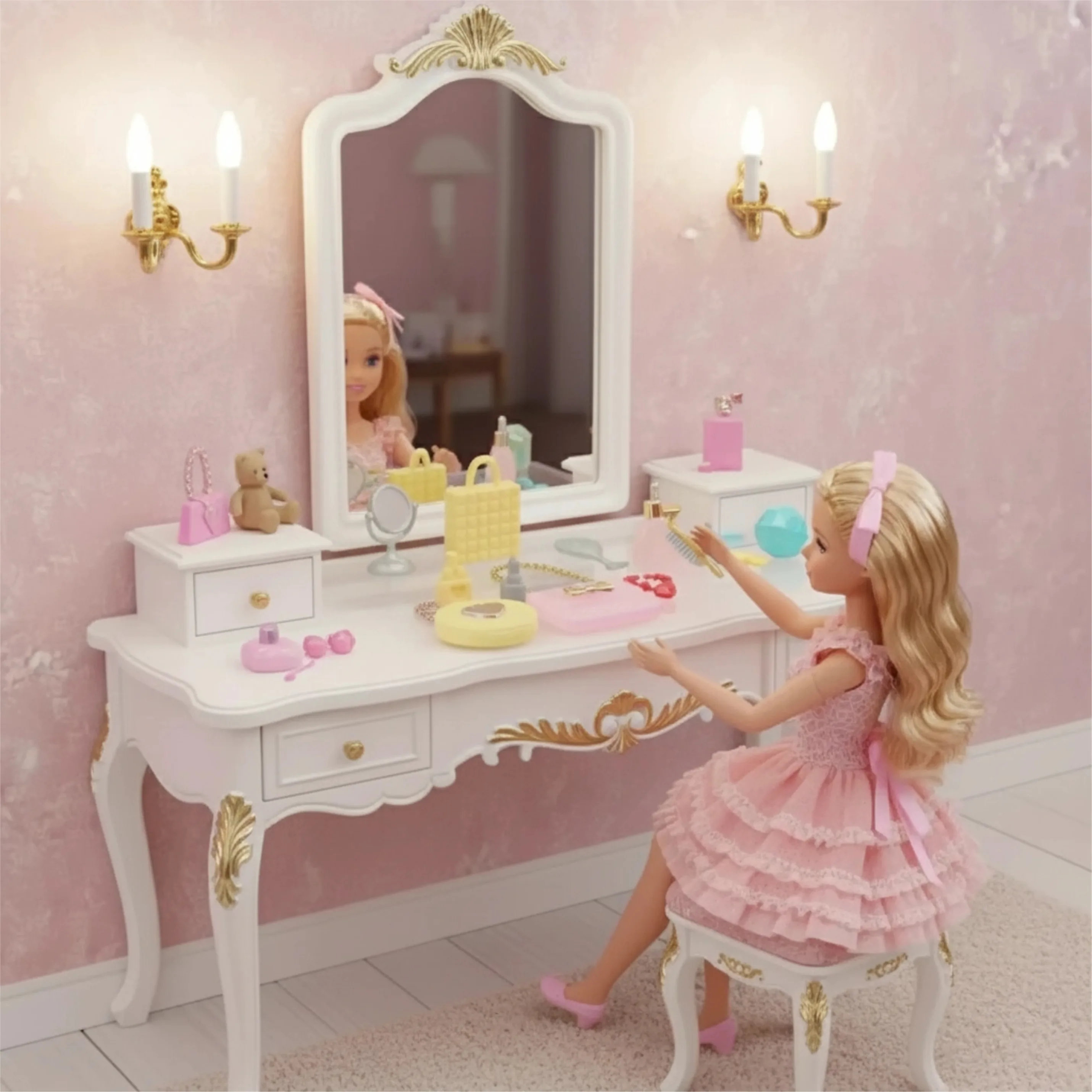 New Mini Dollhouse Accessories Doll Makeup Tool Model Dressing Table Model Random Color Set Children's Gift
