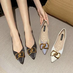 Flat Shoes for Women Pointed Casual Shoes Chain Decoration Solid Color OL Working Shoes Lady Flats Small Size 31 32 33 34 45 46