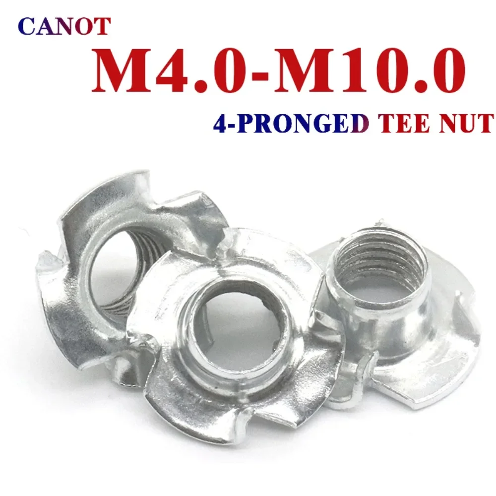 4-Pronged Tee Nut 30Pcs M4 M5 M6 M8 M10 Four Claws nut Speaker N ut Blind Pronged Insert Tee nut Wood Furniture