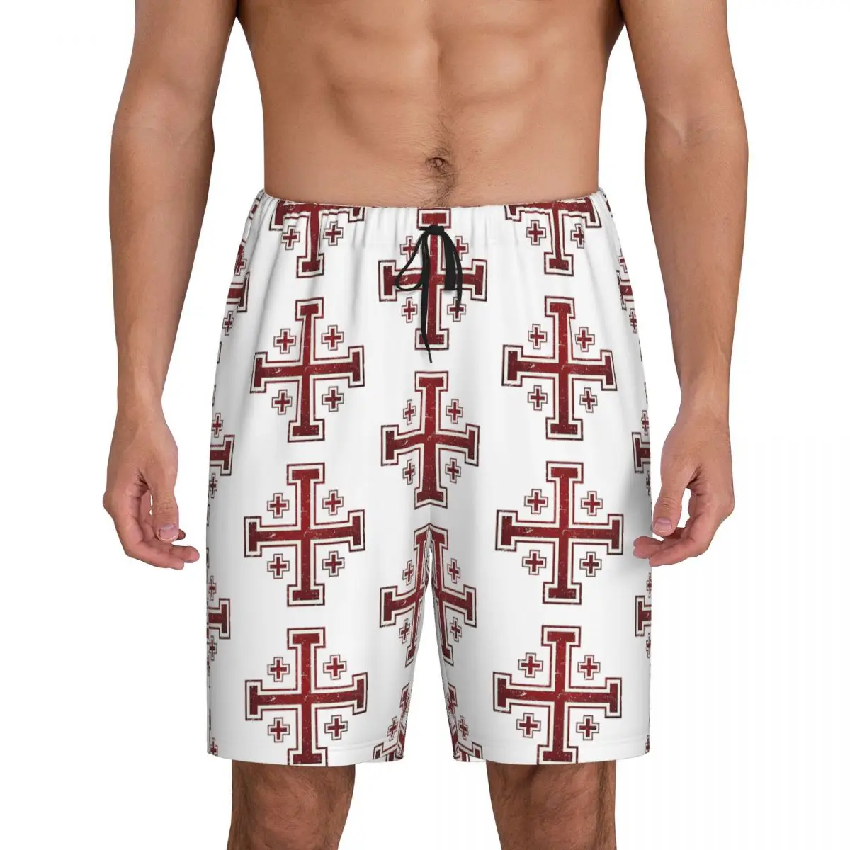 

Jerusalem Cross Medieval Knights Cross Crusader Short Pajama Pants Men Sleepwear Sleep Lounge Bottom Shorts Sleeping Pants