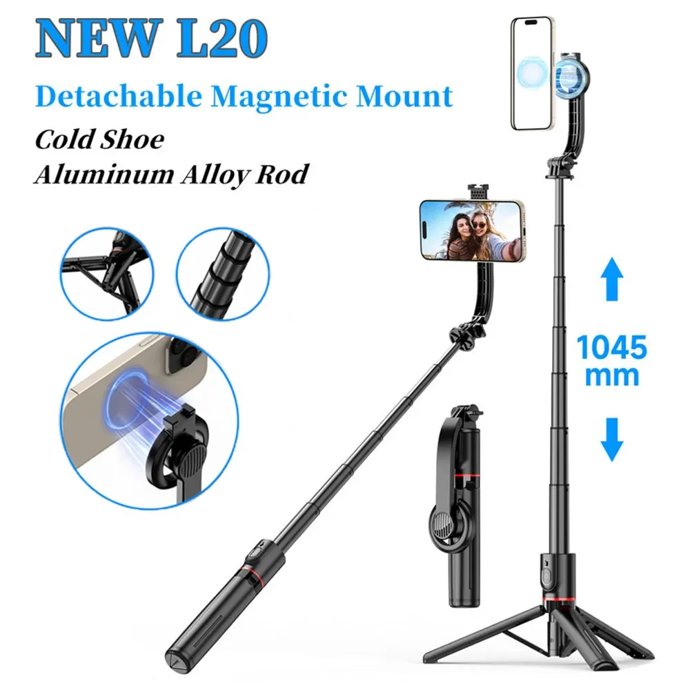 

Wireless Selfie Stick Tripod Stand with Magnetic Bluetooth Remote Extendable Tripod for Apple iPhone Live Streaming Video Record