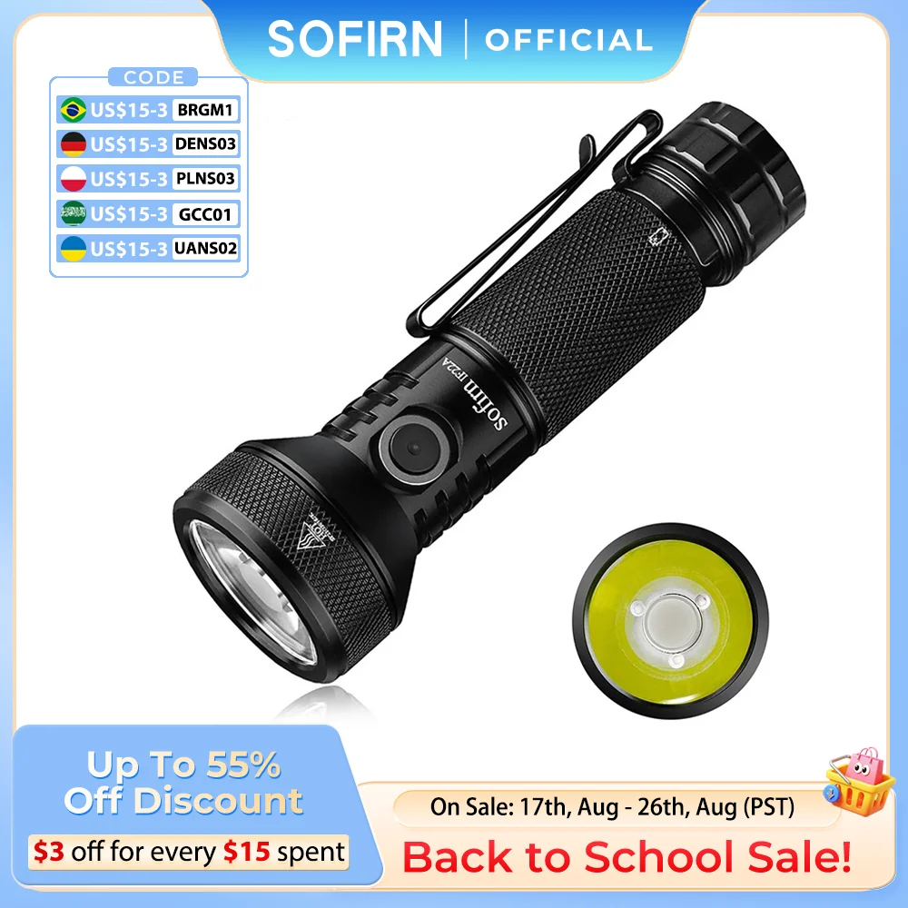 Sofirn IF22A 21700 USB C wiederaufladbare leistungsstarke LED-Taschenlampe SFT40 2100 lm 680 m Überwurf-Taschenlampe mit umgekehrtem Lade