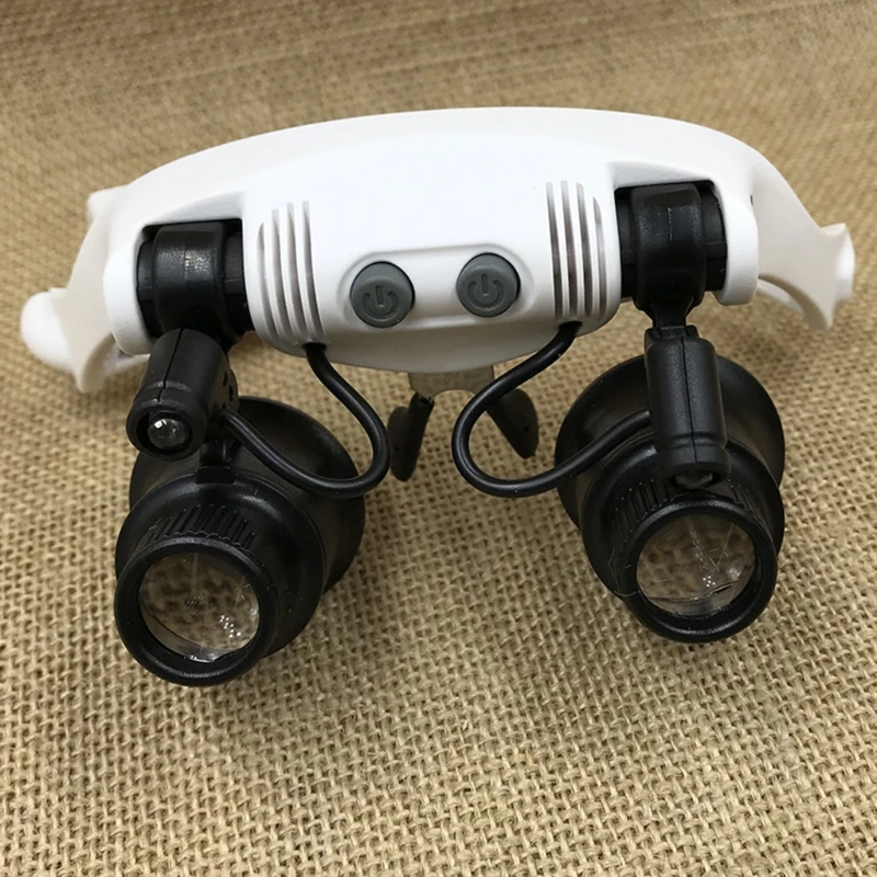 10X 15X 20X 25X Headband Magnifier Double Eyes Glass Jeweler Loupe with LED Lights 4 Replaceable Lens for Jeweler Watch