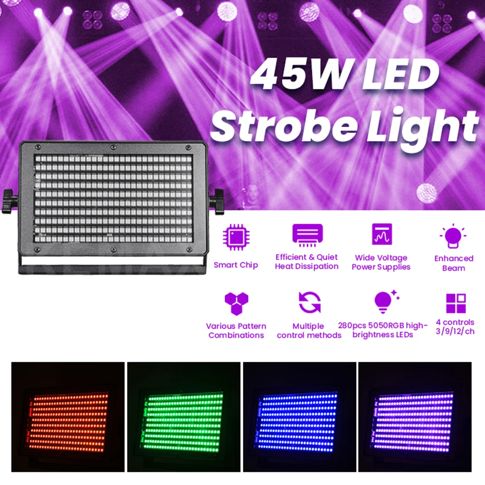 45W Mini RGB Strobe Light DMX512 Control 280LED Strobe Flash Light DJ Wall Washer Disco Effect Stage Lights For Party Home Club