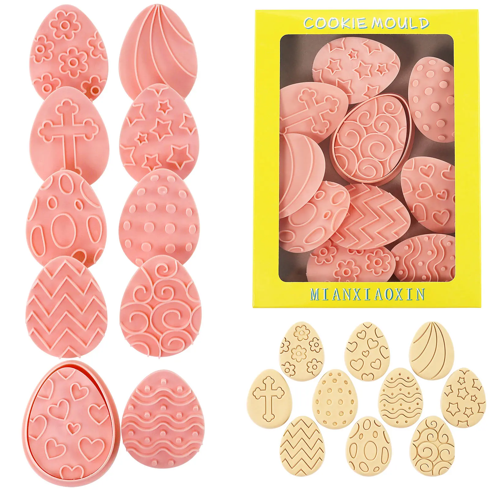 10 Stück Ostereier Ausstechformen 3D Farbe Eier Kreuz Blume Stern Herz Muster Backform Kuchen Dekorieren Werkzeuge