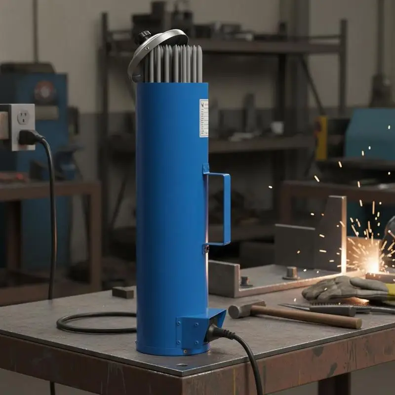 

Electrode Holding Container 10LBS Capacity For Welding Workshop Jobsite Construction, 230W 120V 86℉-302℉ Adjustable Temperature 18-inch Stick Electrodes Compatibility Side Handle Transport Design