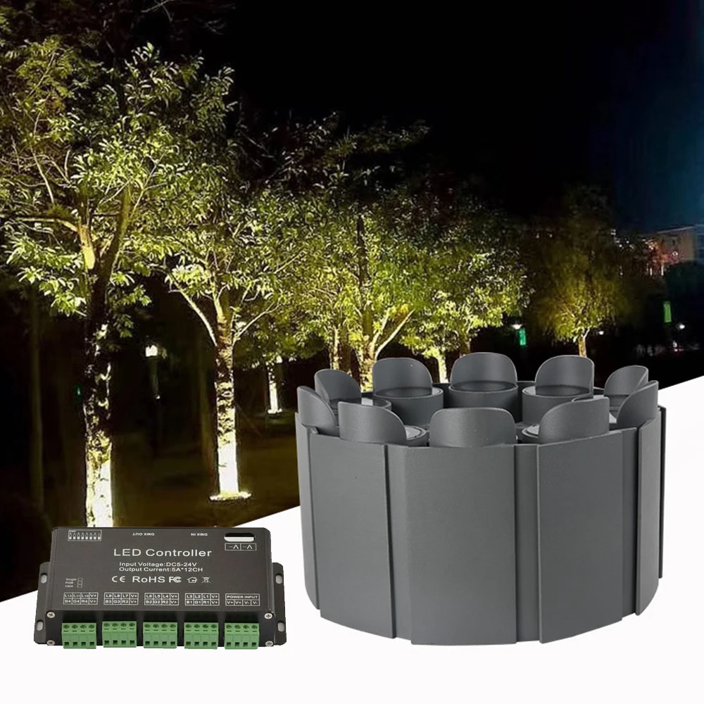 DMX Solar RGB Tree Lights Outdoor Waterproof DC24V LED Decorative Ring with Controller for Landscape Shape Lighting