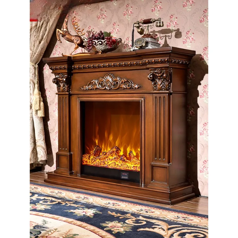 European Style Fireplace Mantel Curio Cabinet American Pastoral Solid Wood Fireplace Heating Stove Core 1.2/1.5/2 M