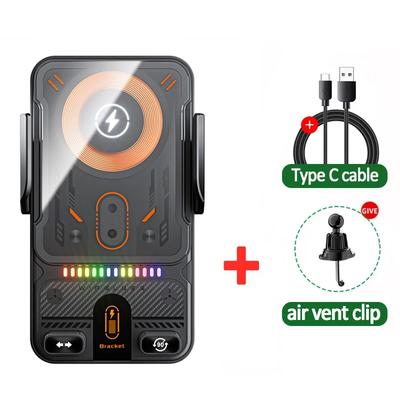 Auto-klemmen auto draadloze oplader telefoonhouder standaard aanraken 360 rotatie RGB snellaadbeugel voor iPhone 17-12 Samsung