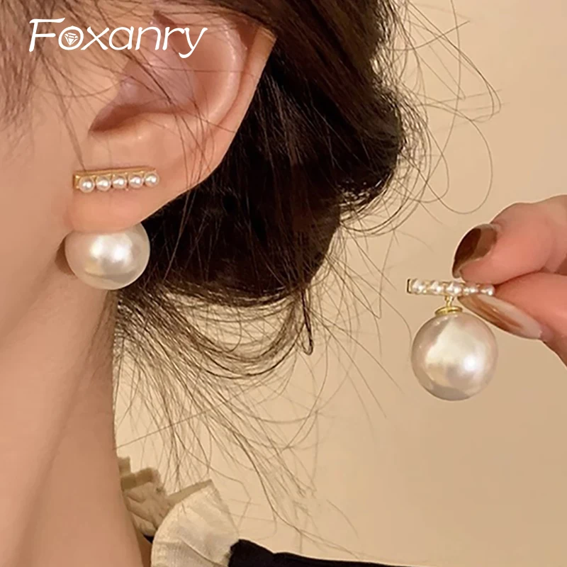 Foxanry Korean Cute Trendy Stud Earrings for Women Couples Korean Cute Trendy Elegant Pearl Ear Jewelry Wedding Accessories Gift