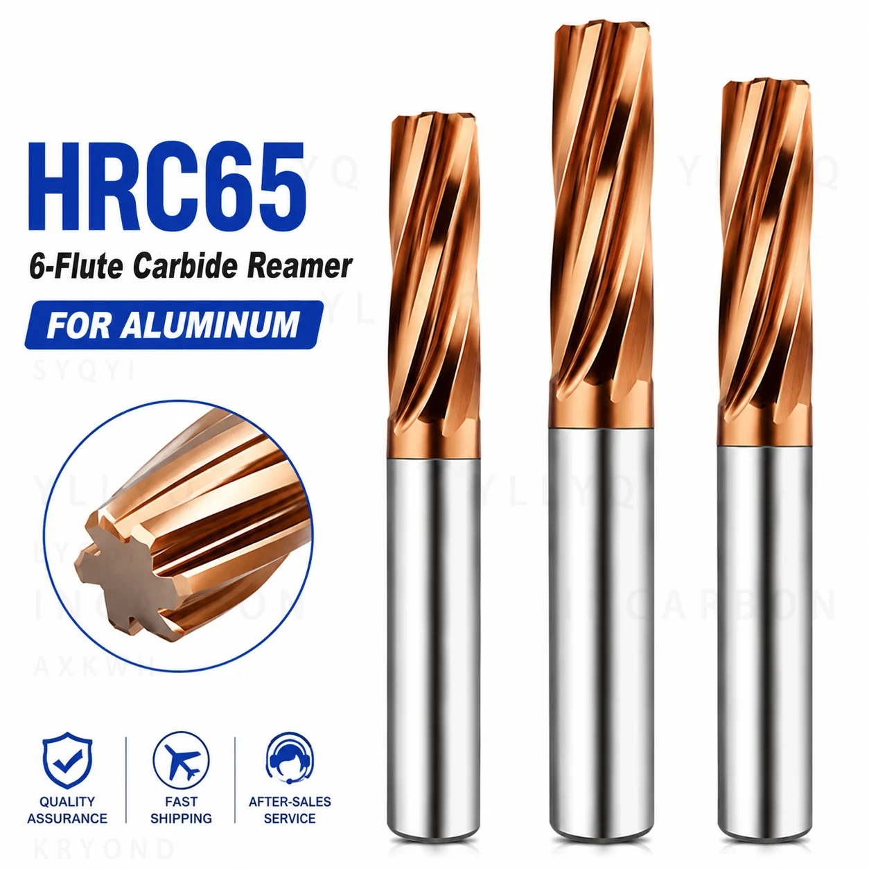 HRC65 Carbide Machine Reamer H7 Tolerance 6 Flute Spiral Chucking Reamer Coated for Hardened Steel Metal Machining