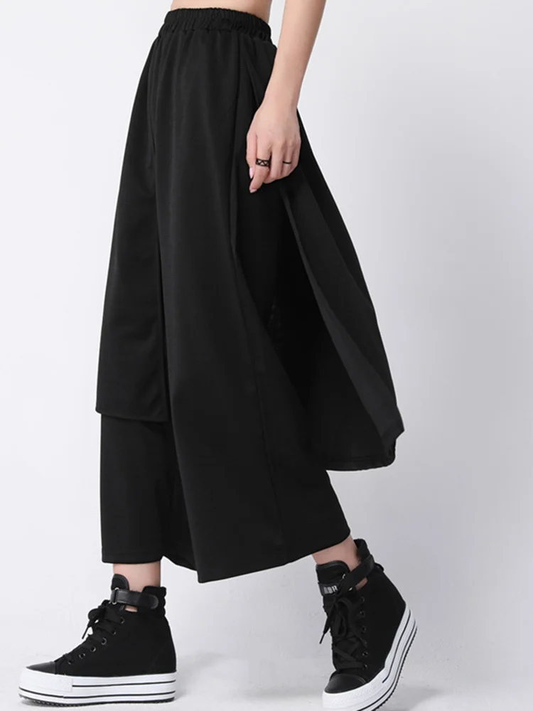 New Spring Loose Spliced High Waist Flat Women Fashion Tide Ankle-length Elastic Waist Wide Leg Pants