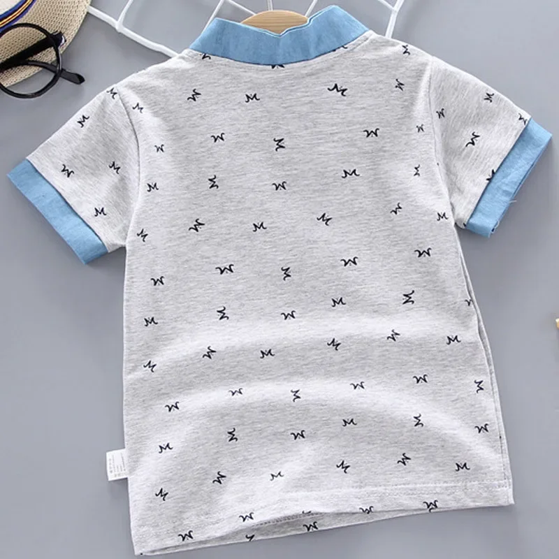 2024 Summer New Children Boys Shirts Letter Print Short Sleeve School Cotton Lapel Tops O-Neck Kids Todder Tee Shirt