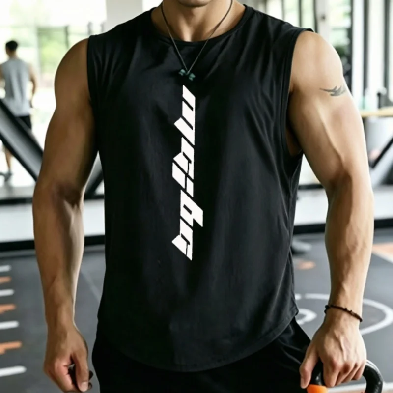 New printing Sports Tank Top mesh undershirt Summer casual men vest Training Sleeveless Tank Top Men fitness broad shoulder tops