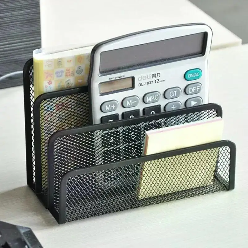 Mesh Desk Organizer Black Desktop Office Storage Grid Metal Business Card File Multifunctional Office Supplies Storage Rack