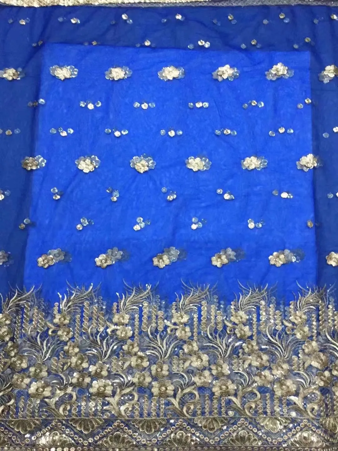 African lace fabric 2022 latest royal blue Indian sari fabric high quality tulle sequined lace fabric for wedding dress