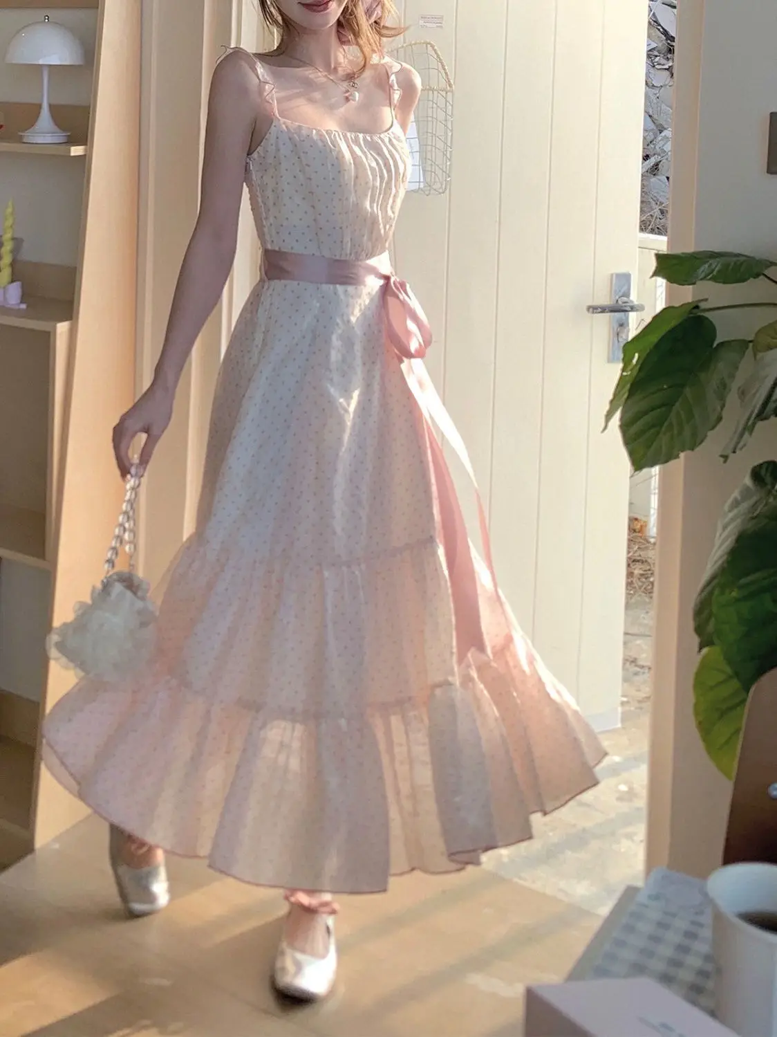 

French Elegant Strap Dress Women One Piece Dress Korean Fasion Clothing Y2k Chic Outwear Summer Sleeveless Floral Dress Vintage