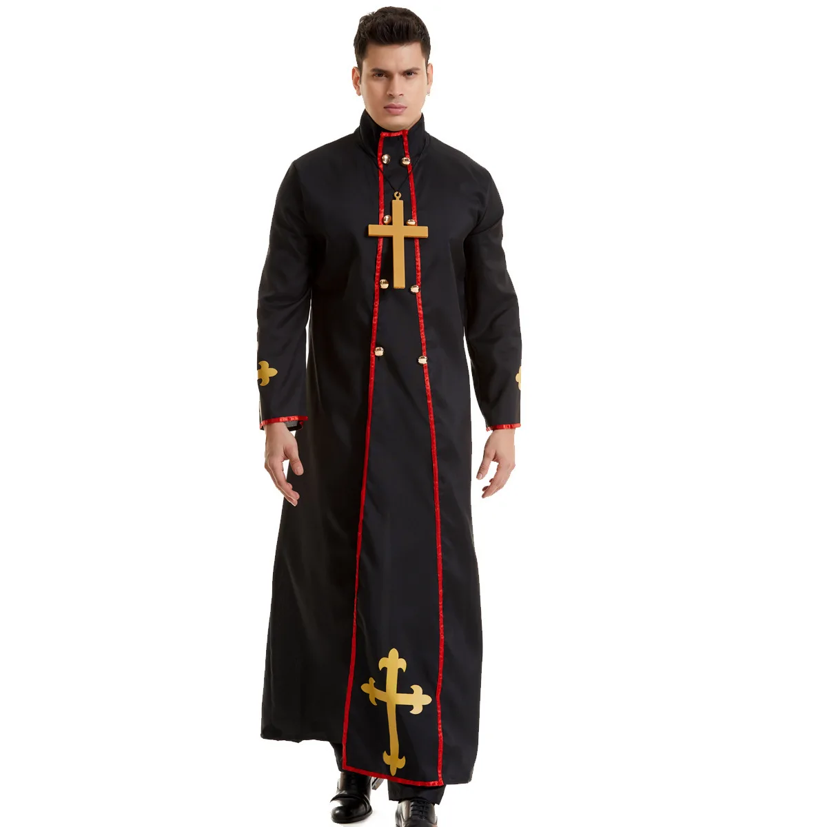 Halloween Medieval Catholic Priest Costume Horror Father Black Robe Carnival Men's Dreadful Pastor Monk Wizard Fancy Party Dress