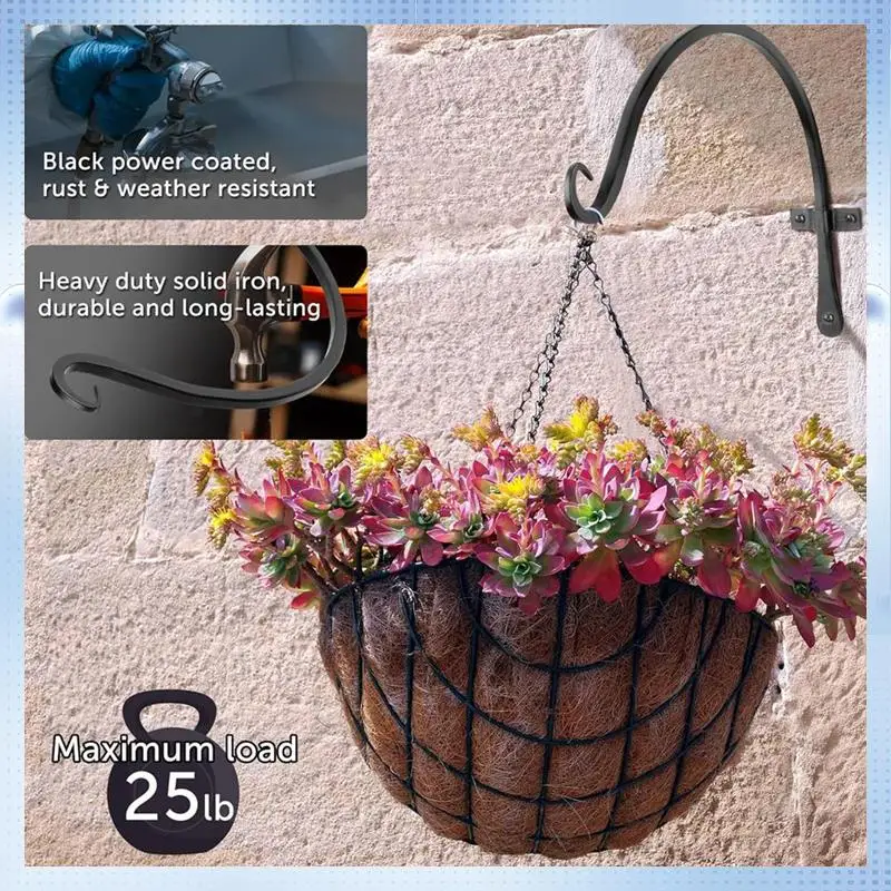

AD-Black Curved Plant Hanging Hooks For Bird Feeders, Flower Baskets, Indoor & Outdoor Use