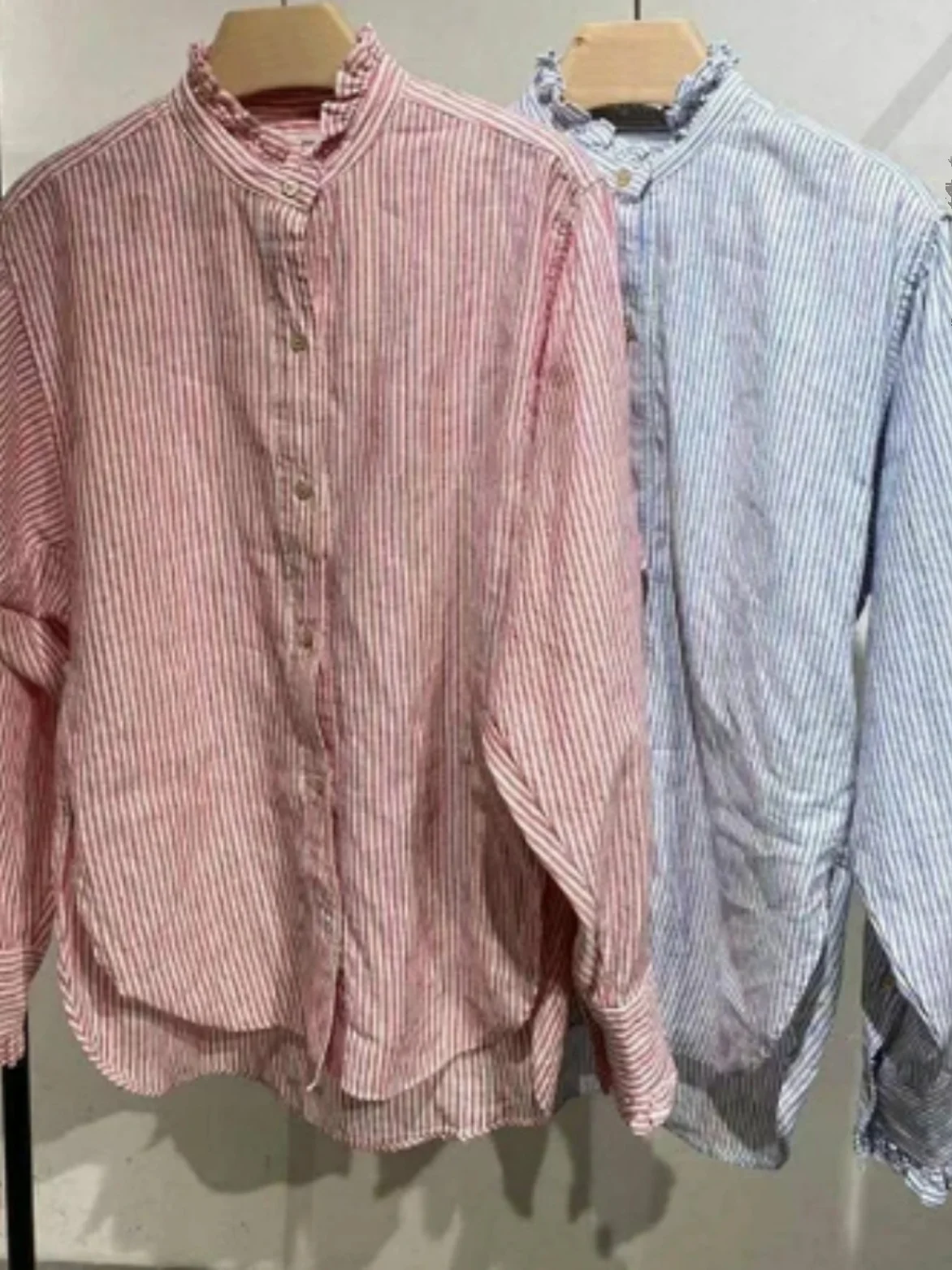 

Pure Cotton Striped Shirt Women's Loose Fit Button up Blouse Casual Commute Style Fashionable Breathable Spring Shirt
