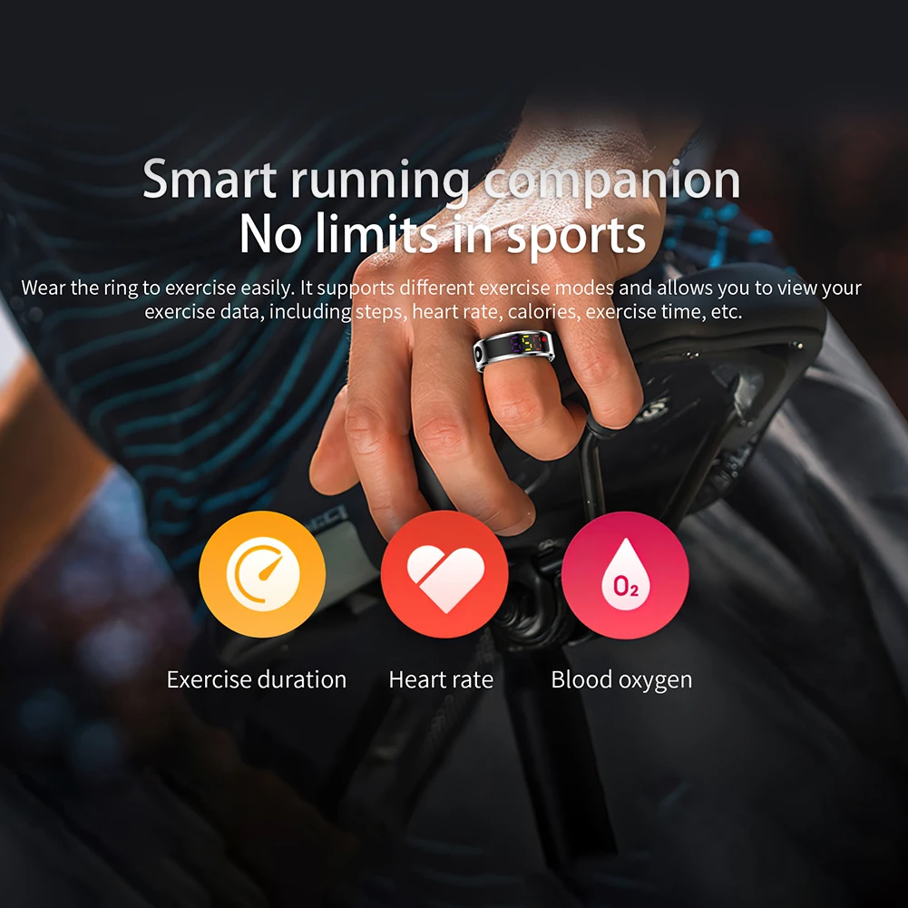 Smart Ring with Display Screen and Touch Health Manager Wireless Charging Heart Rate Blood Oxygen Monitor Ring for Android & iOS