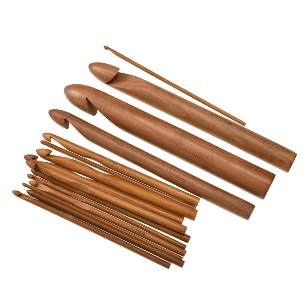 

15Pcs Bamboo Crochet Hooks Ergonomic Non-Stick Smooth Lightweight Crochet Accessories for Sweaters Hats Scarves Gloves DIY