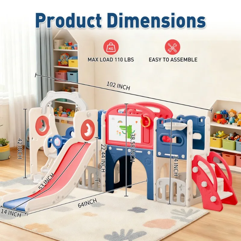 Kids Multi Function Playground Set with Slide Swing Climbing Frame Indoor Outdoor Children Activity Center Play Structure