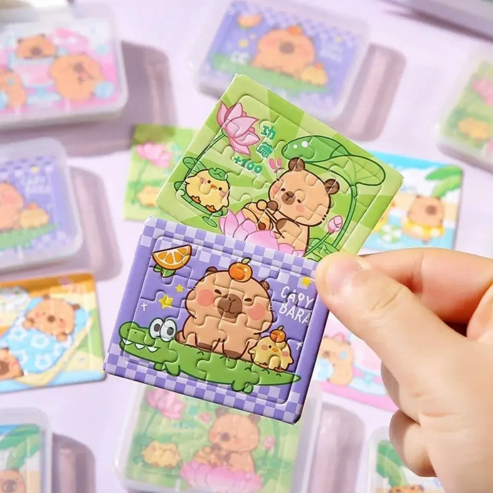 

5PCS Cartoon Animal Capybara Paper Jigsaw Puzzles DIY Mini Capybara Puzzle Double-Sided Cute Children Puzzle Board