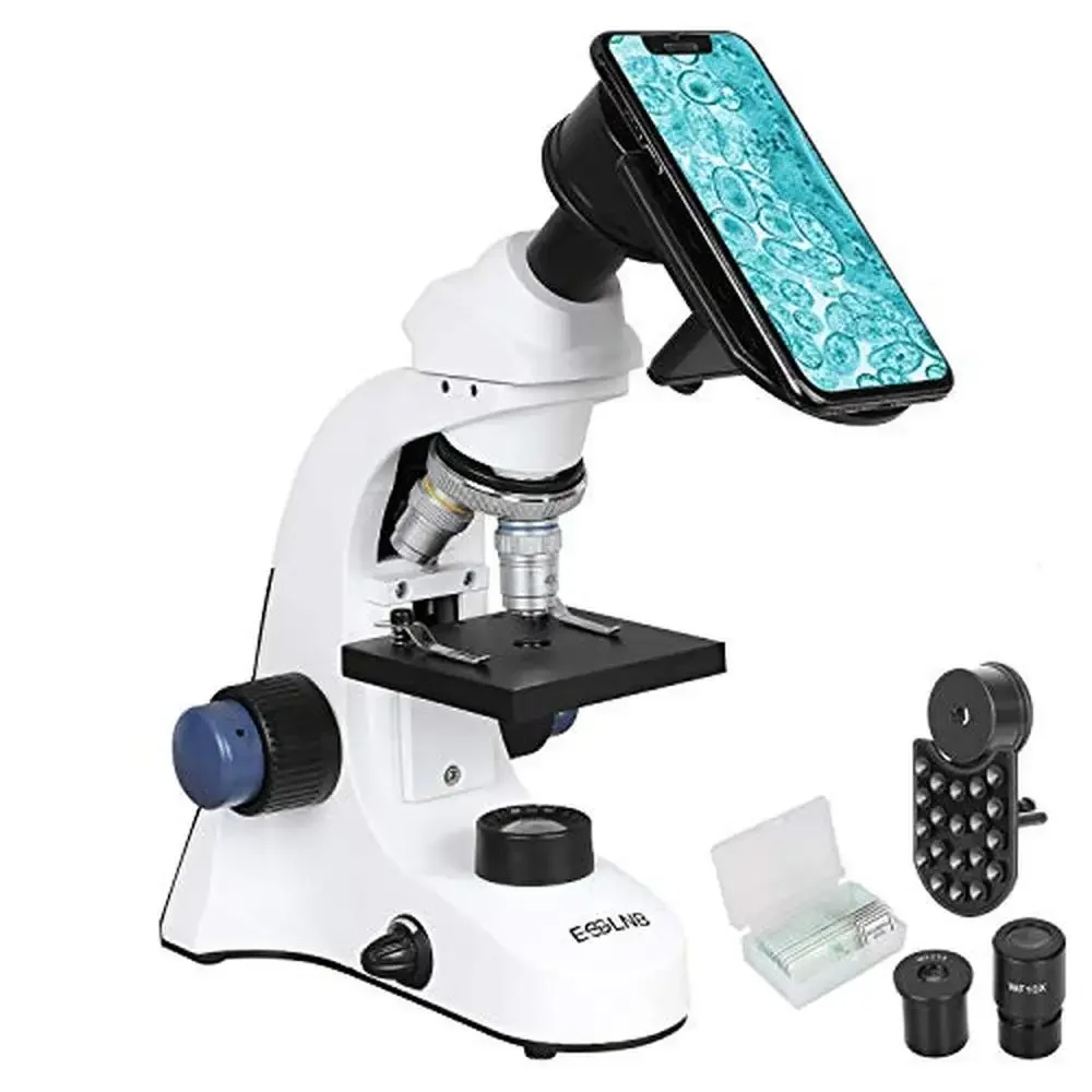 

1000X Biological Compound Microscope Kids Students Cell Phone Adapter Double Layer Stage Abbe LED Metal 40X-1000X Magnification