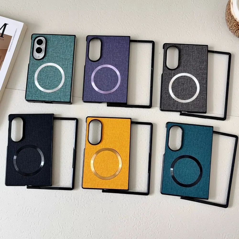 Luxury Business Magnetic for Magsafe Case for Samsung Galaxy Z Fold 8 Ultra 7 6 5 4 Cloth Tetxure Camera Protection Thin Cover