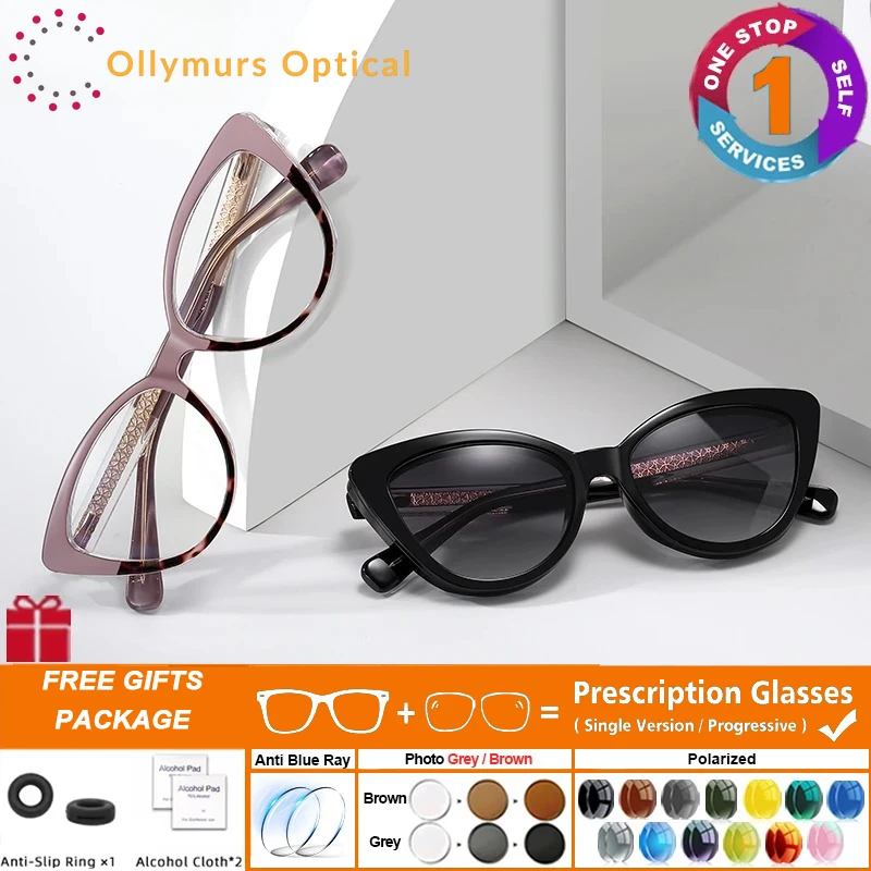 

OLLYMURS Premium Magnetic Clip On Prescription Myopia Glasses Fashion Cat Eye Outdoor Driving Polarized Sunglasses Women 81636