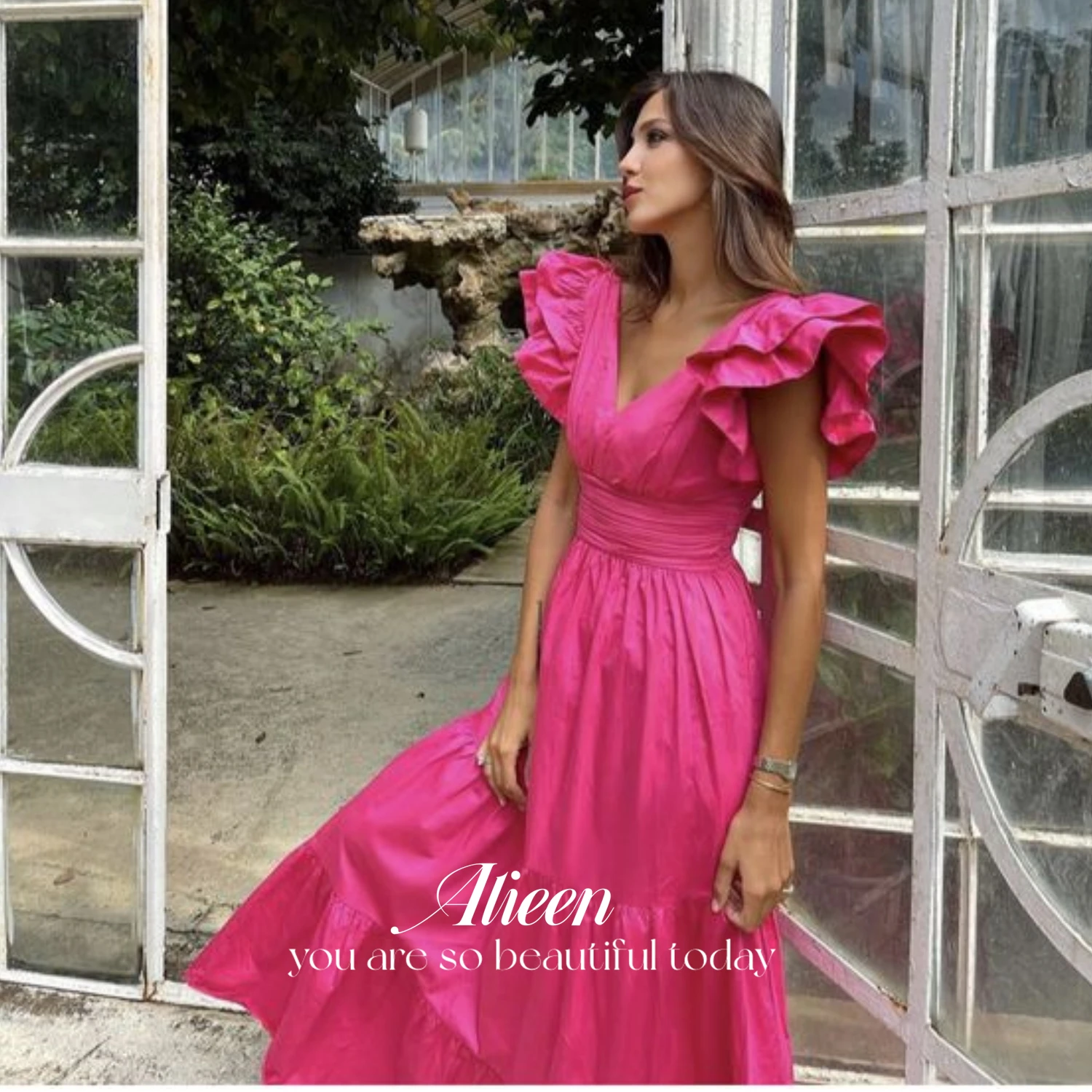 

Aileen Satin Graduation Dress Party Evening Elegant Luxury Celebrity Line A Rose Red Sharon Happy Dress 2024 Bubble Shoulders