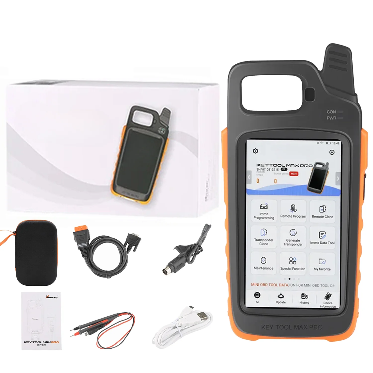 

Xhorse VVDI Key Tool Max Pro Remote Maker Key Programmer with MINI OBD Tool Function Generate Transponder Free with Renew Cable