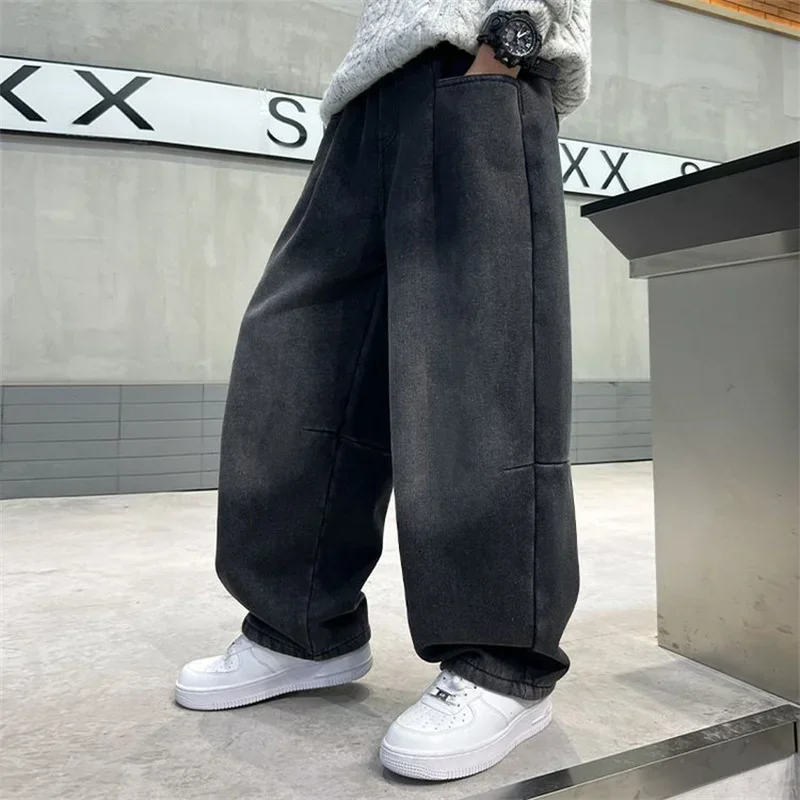 

Утепленные джинсовые брюки High Street, детские синие теплые мешковатые джинсы в стиле ретро, возраст 5, 7, 9, 11, 13, 14 лет, зимние термоджинсы для мальчиков-подростков