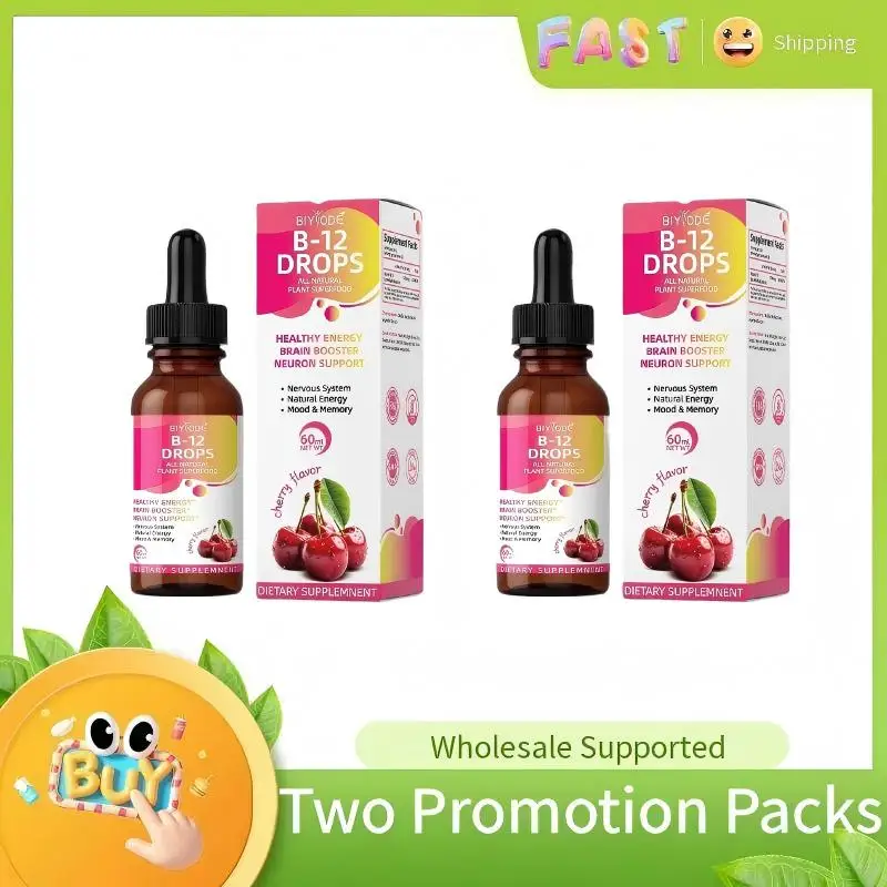 

【BIYODE】Vitamin B12 Drops 2-Pack, 30ml per Bottle, for Energy and Nervous System Support, Vegan Supplement for Adults