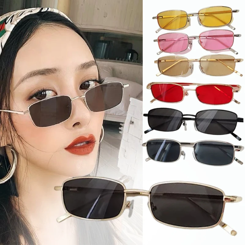 Rectangle Sunglasses Men Women Vintage Driving Sun Glasses Retro Small Square Eyeglasses Metal Frame Colorful Lens Eyewear