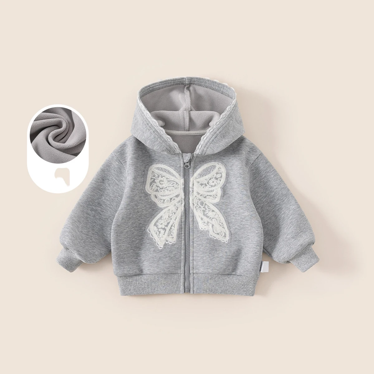 

Kids Baby Girls Sweatshirt 2025 Winter Hooded Thicken Warm Toddler Girls Hoodies Zipper Bow Decal Children Girls Open Stitch