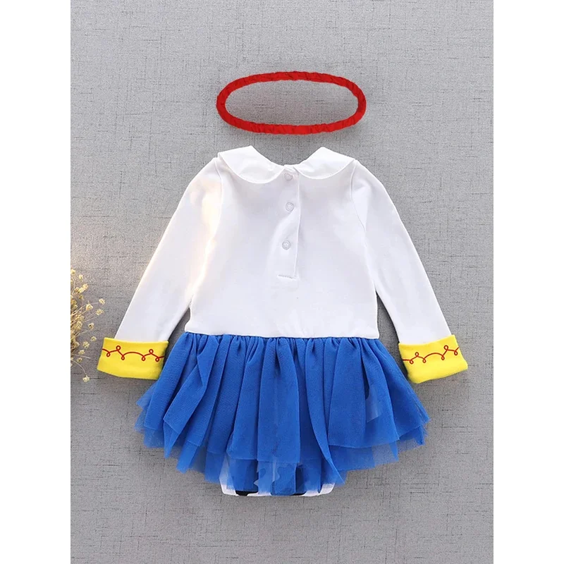 Princesa Jessie, vestido de princesa para niñas pequeñas, mono, mameluco, disfraz de cumpleaños de Halloween con diadema, talla 0-18 meses