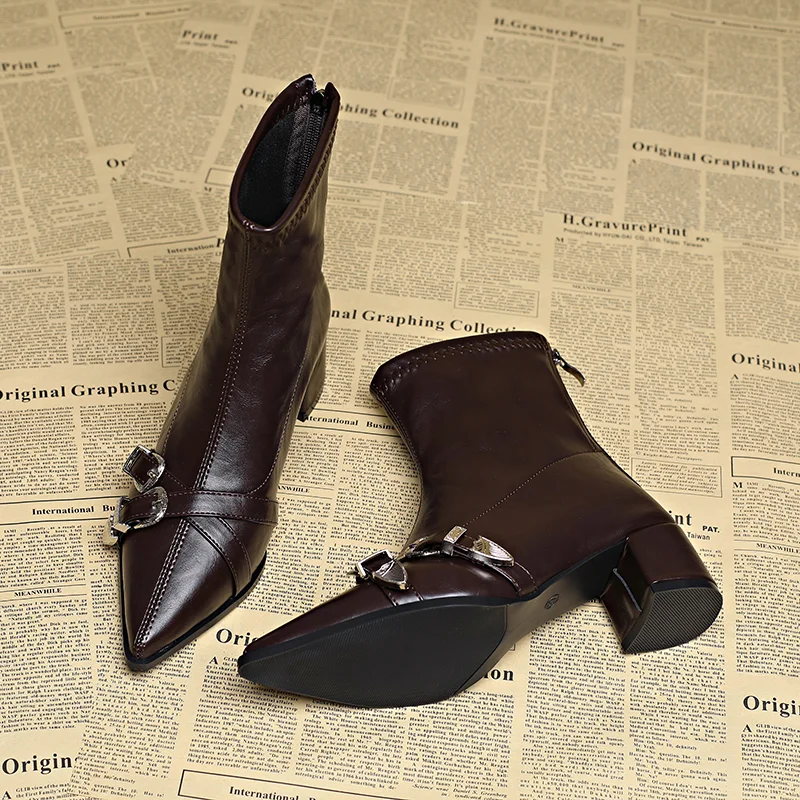 

Женские ботинки на высоком каблуке, пикантные модные туфли на массивном каблуке с острым носком, зимние ботильоны 2025, новые туфли-лодочки, дизайнерские ботинки челси Mujer
