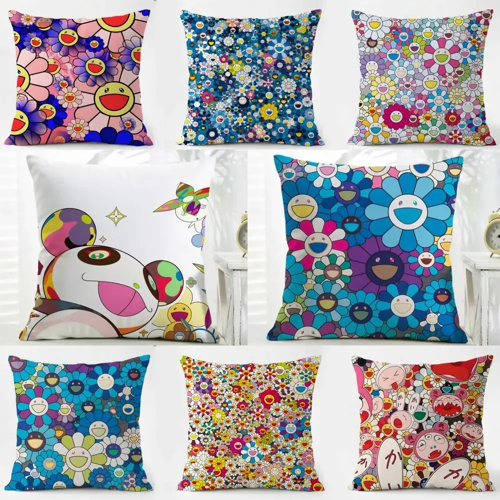 T-Takashi Murakami Style Cushion Cover Pillow Case Soft Friendly Fabric & Concealed Zipper