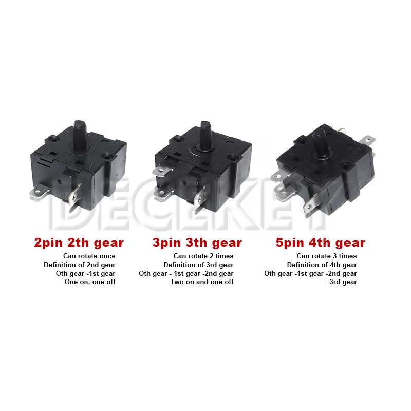 1pcs Electric Room Heater Position 2Pin 3Pin 5Pin Rotary Switch Selector AC 250V 16A Radiator