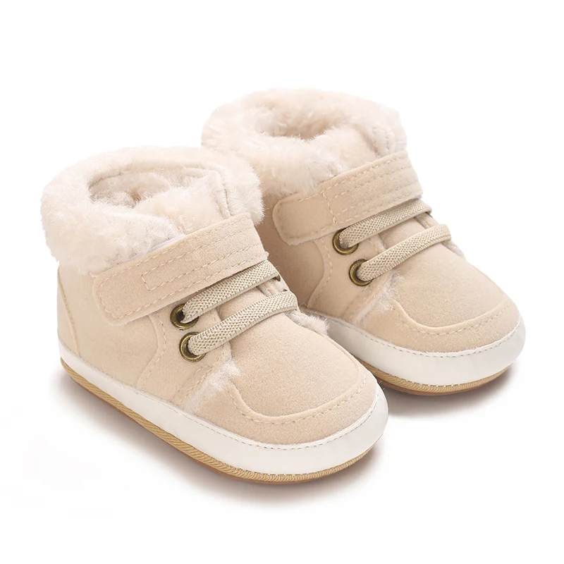 Rubber Anti-Slip Sole Fleece for Warmth Infant Newborn First Walking Crib Shoes 0-18M Winter Baby Boys Girls High Tops Sneakers