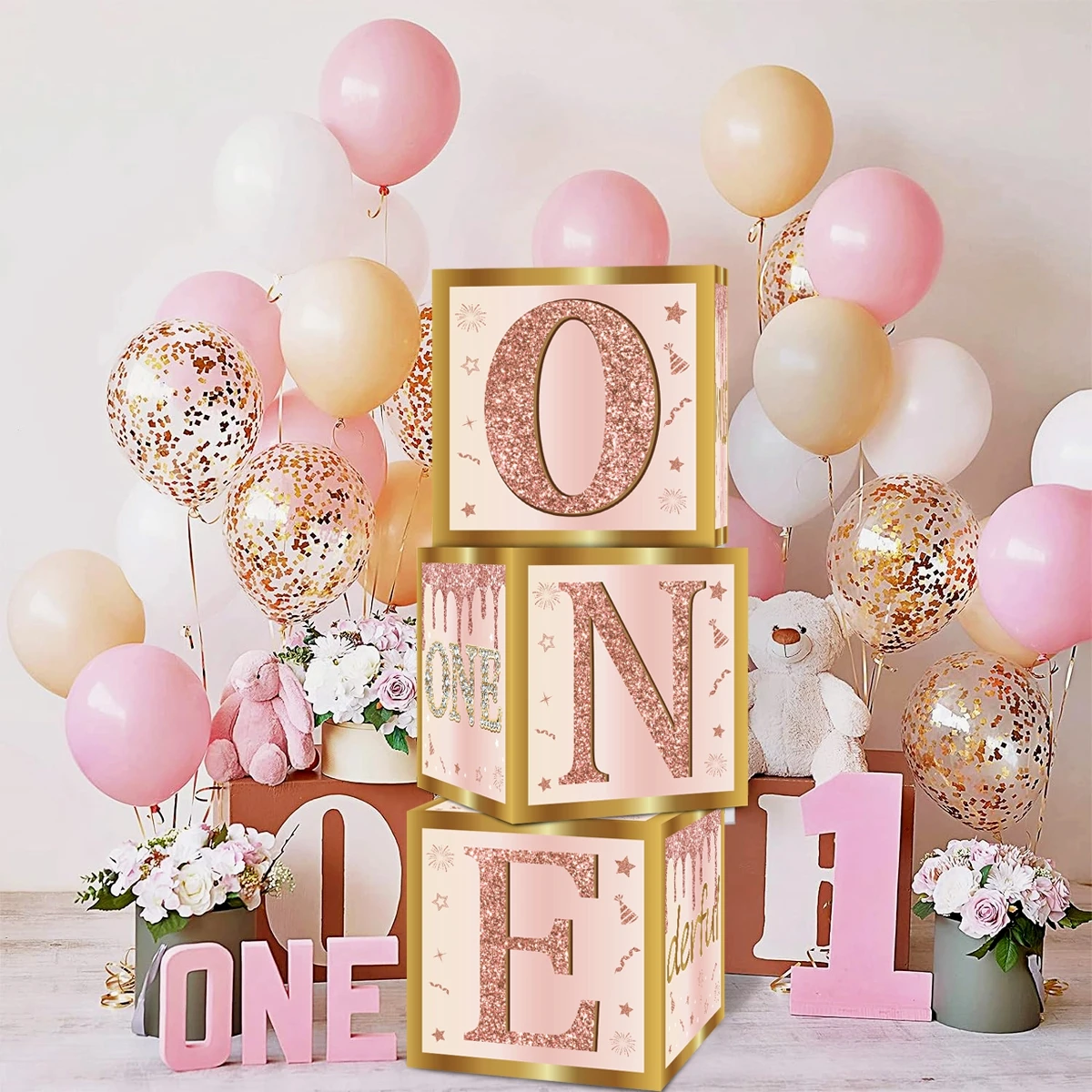 27x27cm Pink Letter Boxes Baby Shower Girl 1st Birthday Wedding Party Decoration Kids 1st Baby Shower Supplies Balloon DIY Box