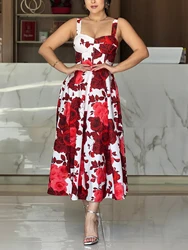 Women's Elegant Romantic Floral Printed Long Dresses, Casual Strapless, A Line Dresses, Ladies Side Split, Summer