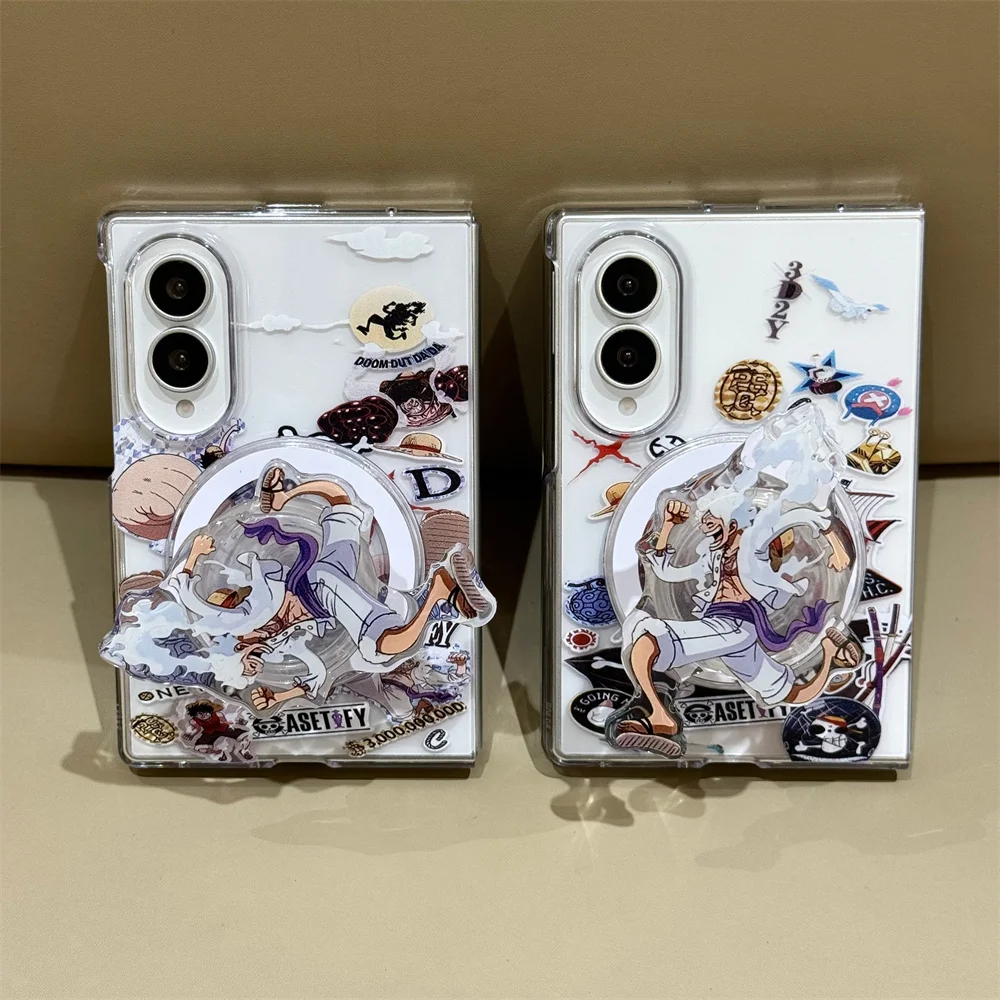 Cartoon character With Acrylic Stand Phone Case For Samsung Galaxy Z Fold 8 Ultra Z Fold 7 6 5 4 3 Shockproof Folding Cover